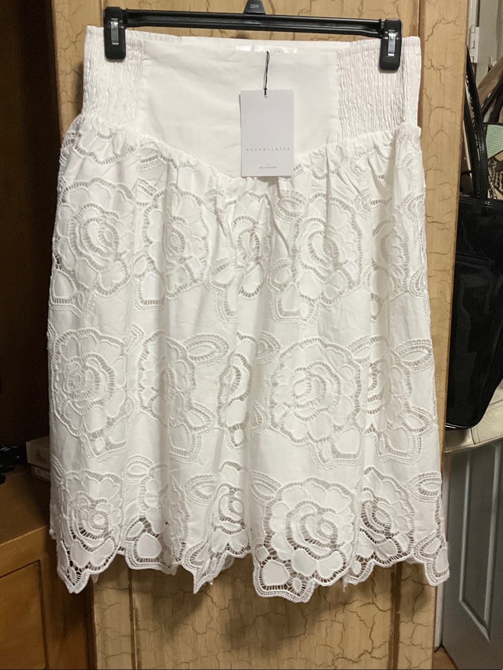 En Saison White Floral Eyelet Midi Skirt
